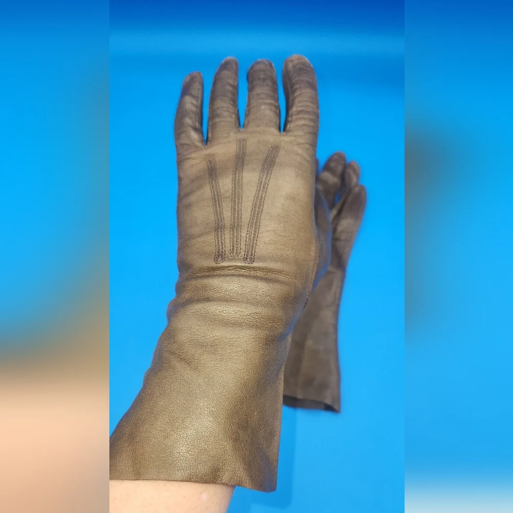 Bacmo 70s (or 60s) Genuine Leather Kid Gloves Coffee colored in sz 6.5